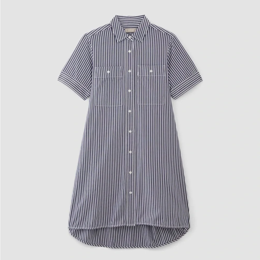 Everlane Daytripped Blue Pinstripe Button Up Shirt Dress - Picture 2 of 11